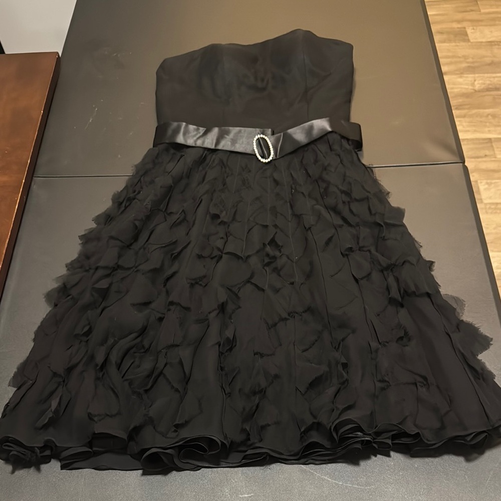 White House Black Market Strapless Black Dress with belt. Size 6